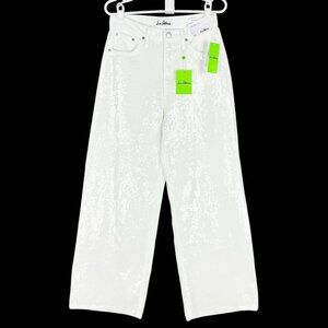 Sam Edelman Womens 90's Wide Leg Sequins Embroidered White Denim Jeans Sz 28 NWT